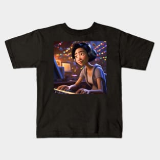 A Female Keyboard Player As A Pixar Cartoon Character Kids T-Shirt